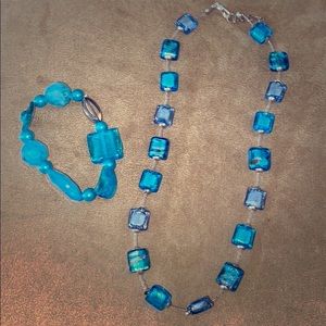 💎 AQUA COLORED BEAUTIFUL GLASS BEADED NECKLACE 💎